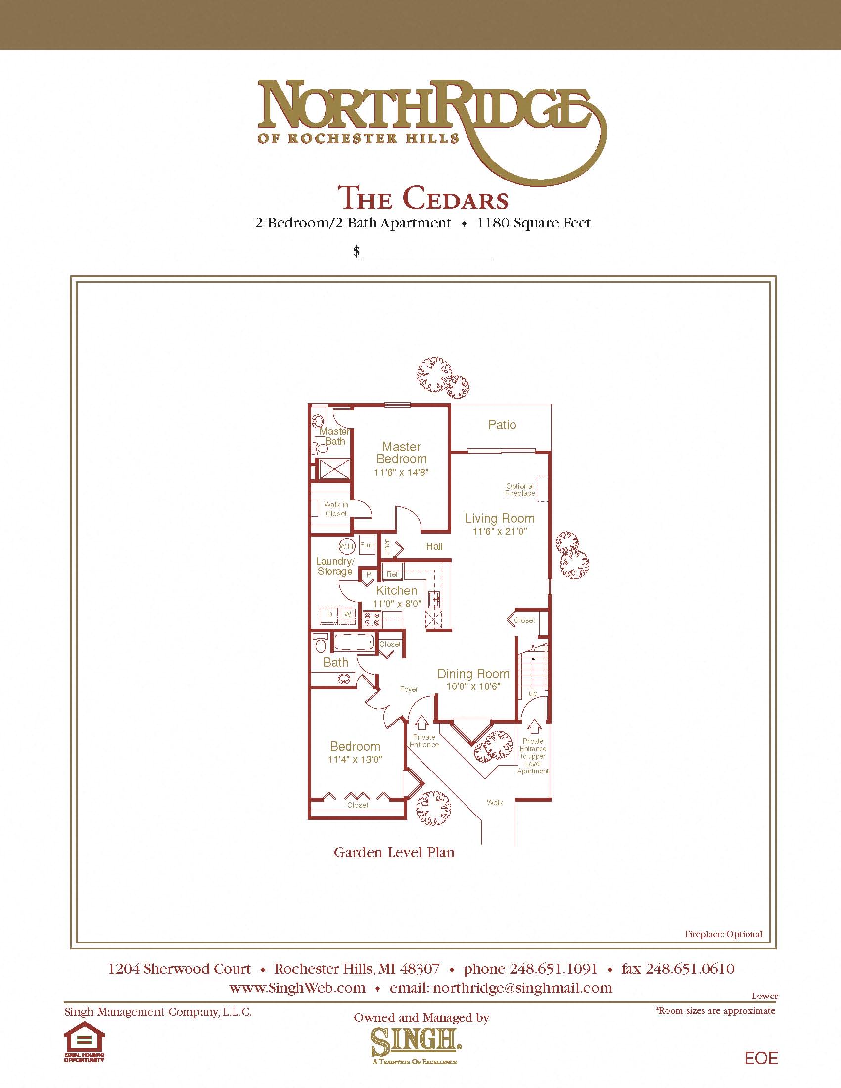 Floor plan for 2 beds, 2 baths, 1180 sqft